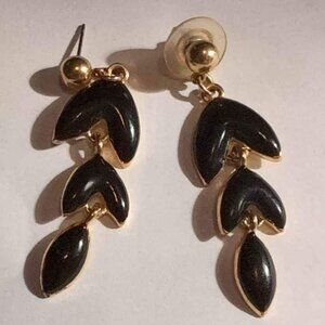Vintage Napier Black and Gold Dangle Earrings